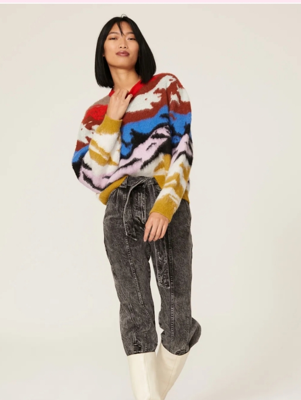 Multicolor Patterned Crewneck Sweater - Red, Blue, Yellow, Pink